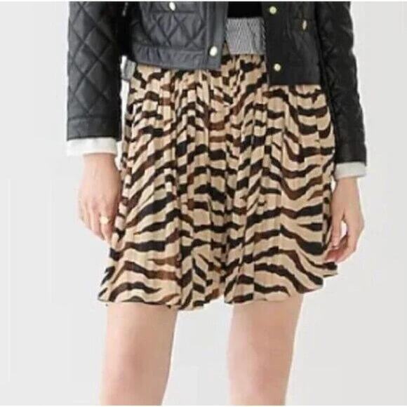 J.Crew Dresses & Skirts - J.Crew Featherweight Satin Pleated Mini Skirt in Zebra Stripe Brown Beige, Sz 2